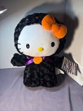 Hello Kitty Gemmy Plush greeter dressed as a cat in Black with Orange Bow 18”